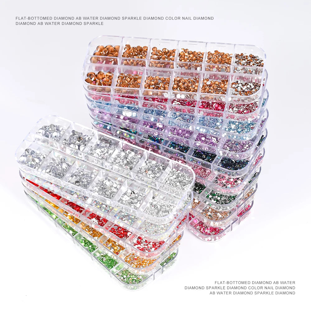 2400+ Shiny Clear Crystal Nail Rhinestones - Mixed Size Glass Flatback Gems Kit