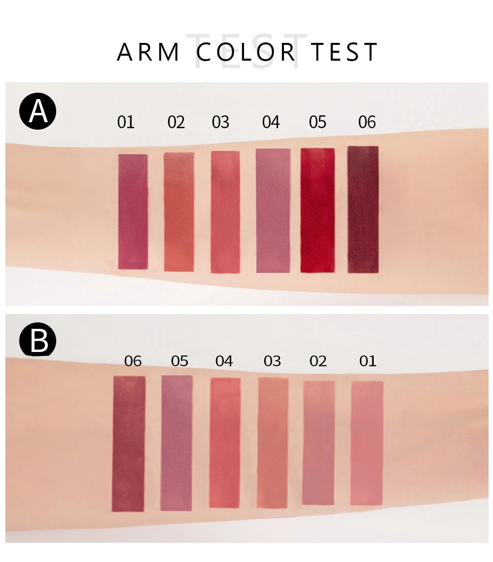 HANDAIYAN 6-Piece Non-Stick Liquid Lipstick Set - Long-Lasting Matte Finish Lip Gloss Gift Box Collectionple