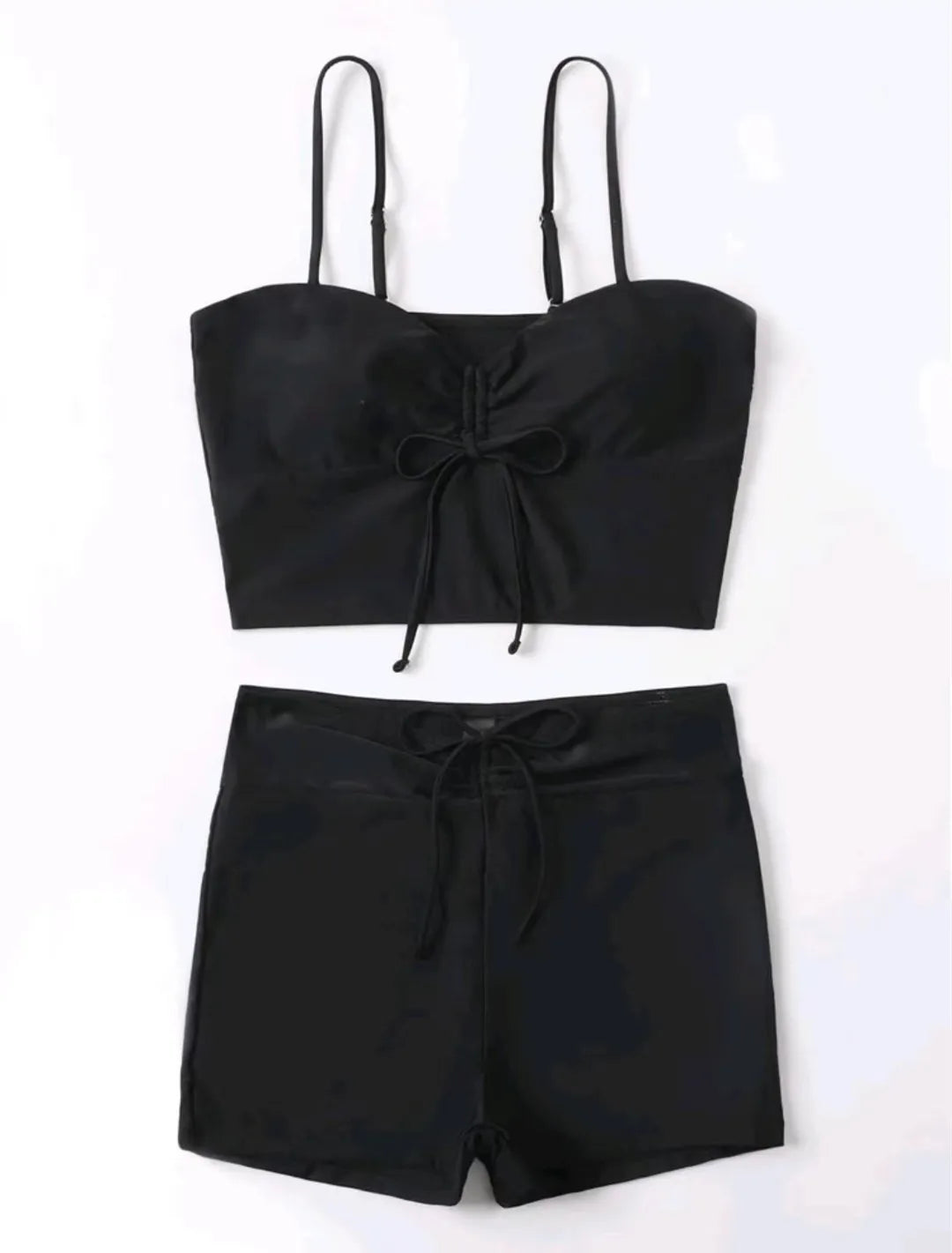 Drawstring Front Shorts Bikinis 2025 High Waist Swimsuit Women Swimwear Two-Piece Set