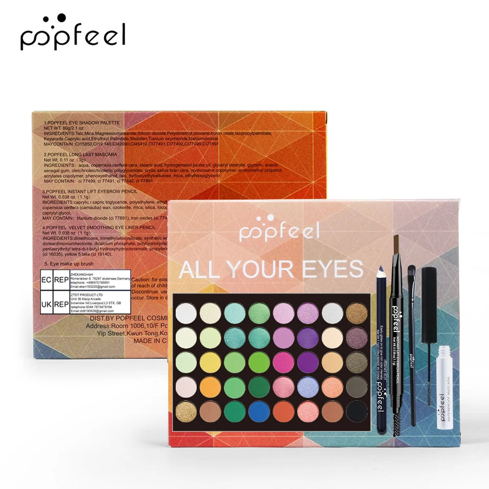 Complete Eye Makeup Set - Eyeshadow Palette, Eyeliner, Mascara & Eyebrow Pencil Gift Box Collection