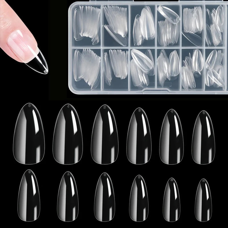 240-Piece Almond False Nail Tips Set - Clear Matte Soft Acrylic Extensions in 12 Sizes for DIY & Salon Use