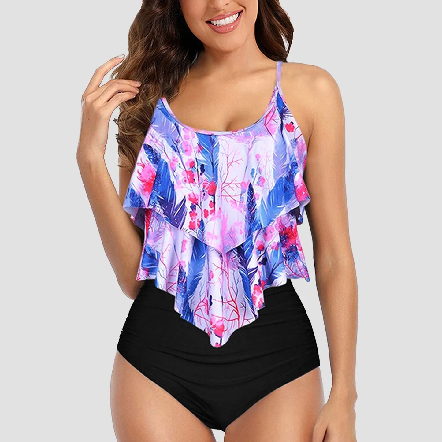 Ladies Vintage Swimsuits - Ruffle Ruched Split Design