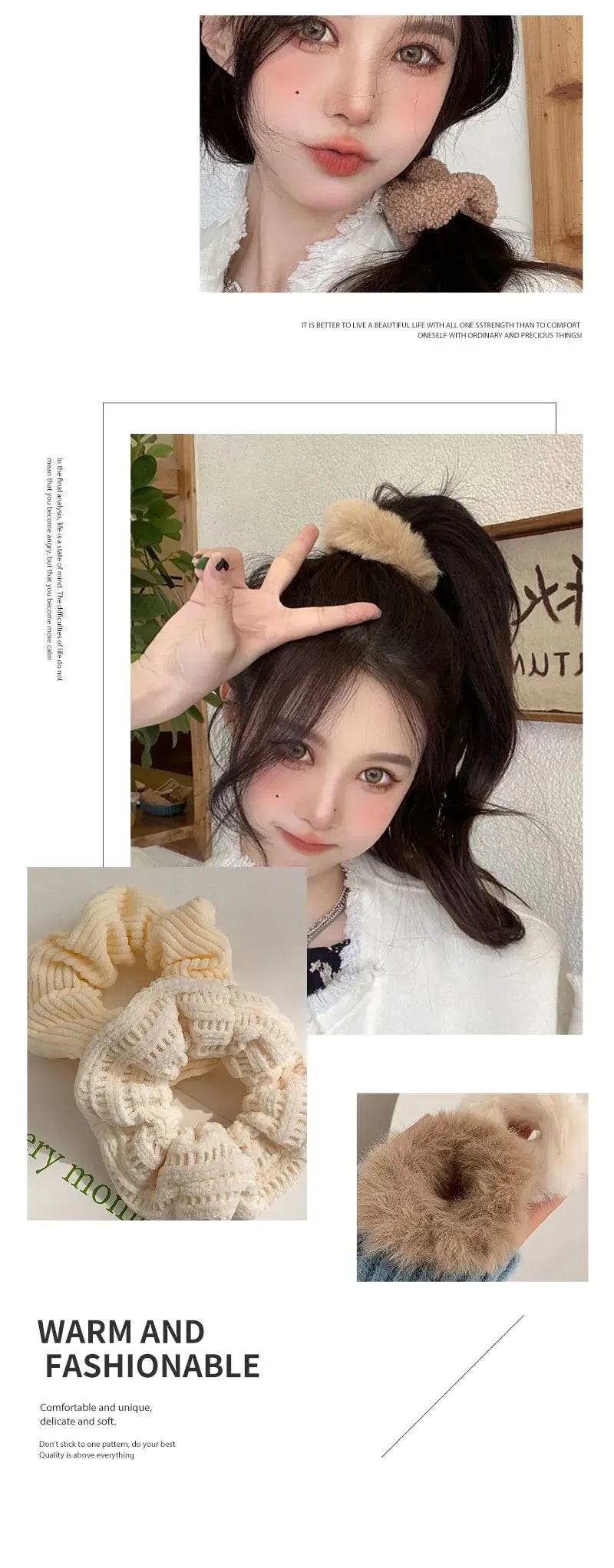 7 Piece Women's Plush Hair Scrunchies Set - Solid Color Cotton Blend Ponytail Holders & Hair Ties