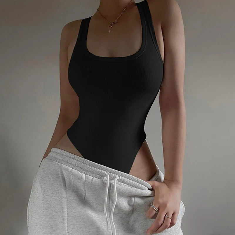 Women's Sexy Off Shoulder Halter Bodysuit - Sleeveless Bodycon Knit Top