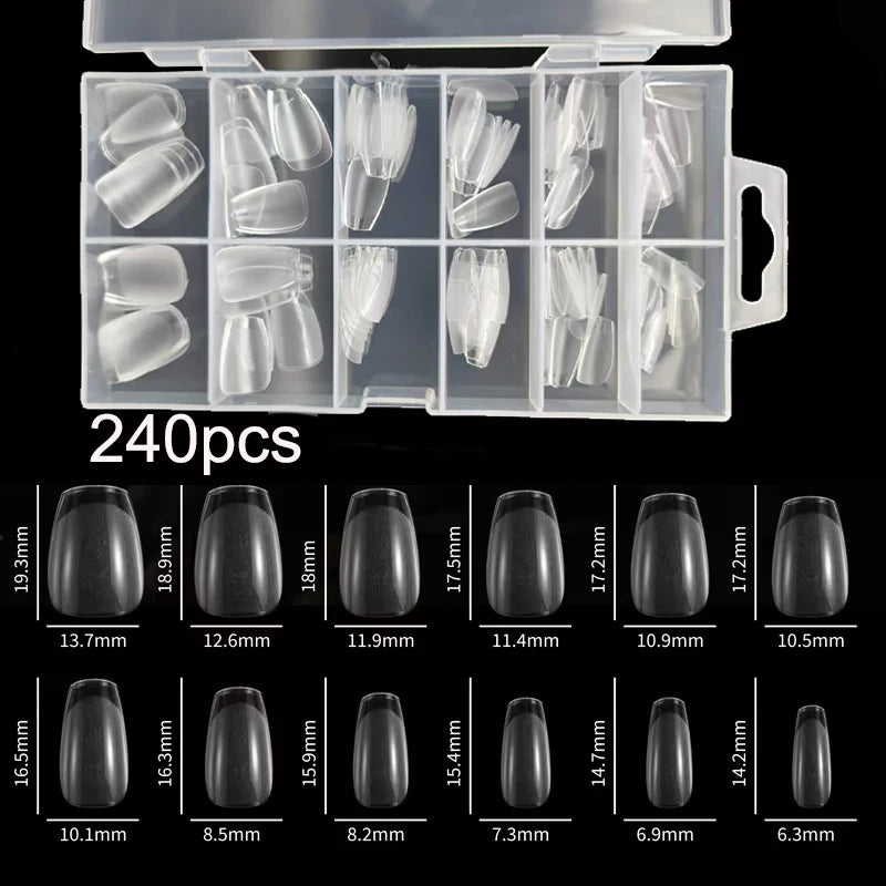 240Pcs Half Matte XXS Almond Nail Tips - Full Cover Soft Gel False Nails