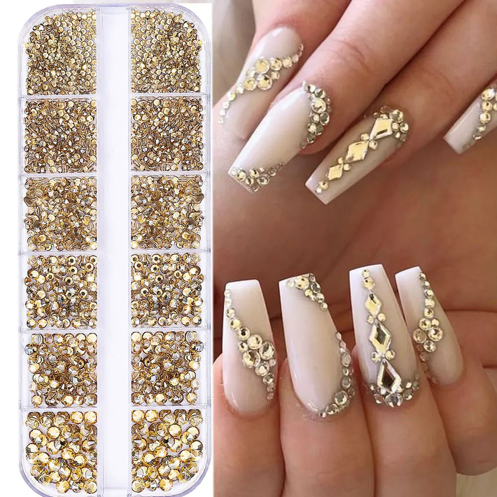 2400+ Shiny Clear Crystal Nail Rhinestones - Mixed Size Glass Flatback Gems Kit