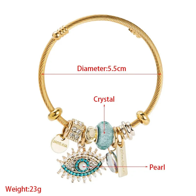 Personalized DIY Devil's Eye Crystal Pendant Gold Plated Bracelet - Fashion Internet Celebrity Charm Bracelet for Women