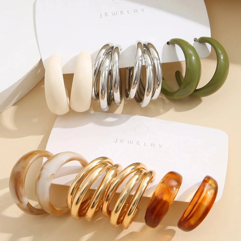 Trendy Bohemian Colorful Acrylic Drop Earrings Set - Fashion Must-Have!