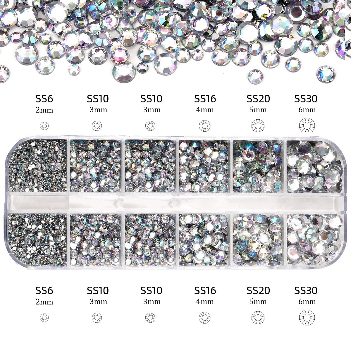 2400+ Shiny Clear Crystal Nail Rhinestones - Mixed Size Glass Flatback Gems Kit