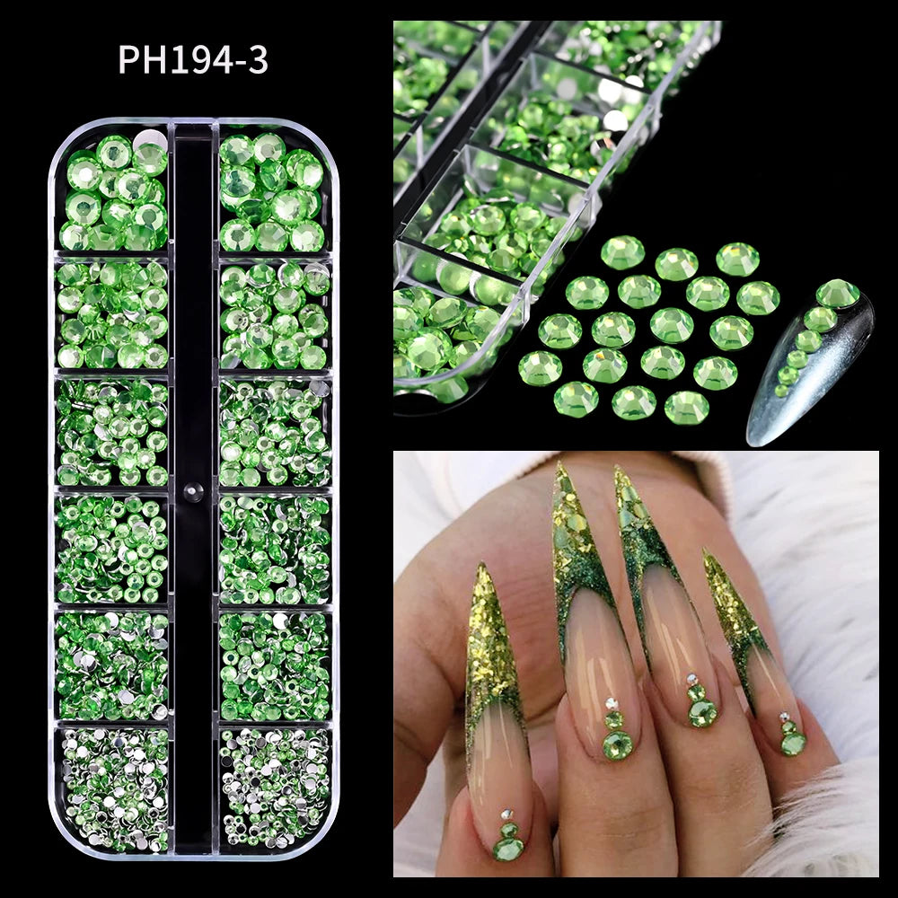 12-Grid Ocean Gold Nail Art Charms Set - Shell, Seahorse & Starfish with White Pearl Gems & Metal Studs
