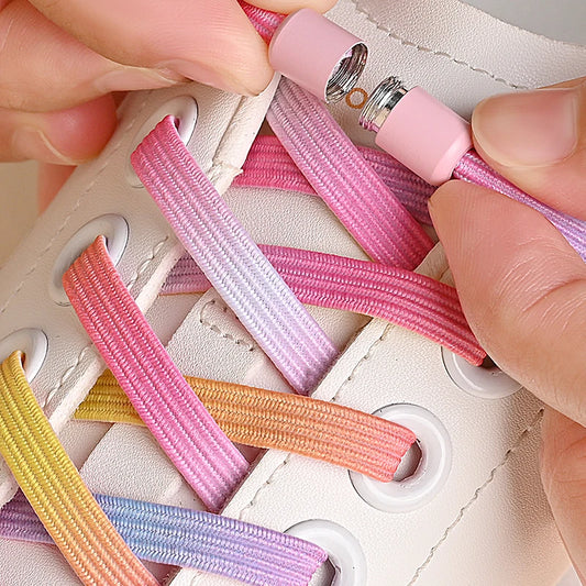 No Tie Elastic Shoe Laces with Colorful Buckle - Pearl Light Fashion Shoelaces