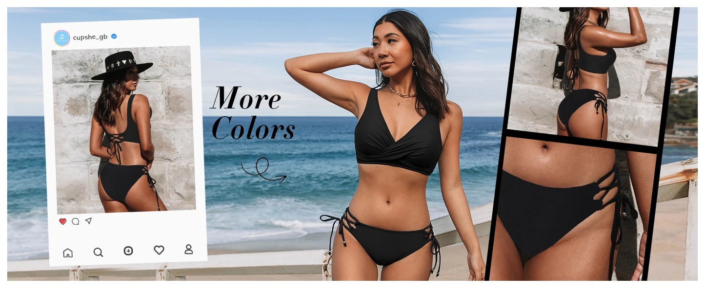 Women's Front Cross Lace Up Bandeau Bikini Set Two Piece Swimsuit