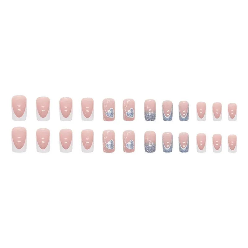 Complete 24-Piece Short French Pop Heart Nails Kit - Everything You Need!