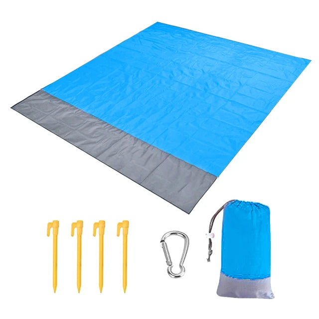 2x2.1m Waterproof Beach Blanket | Portable Sand-Free Picnic Mat with Anchors