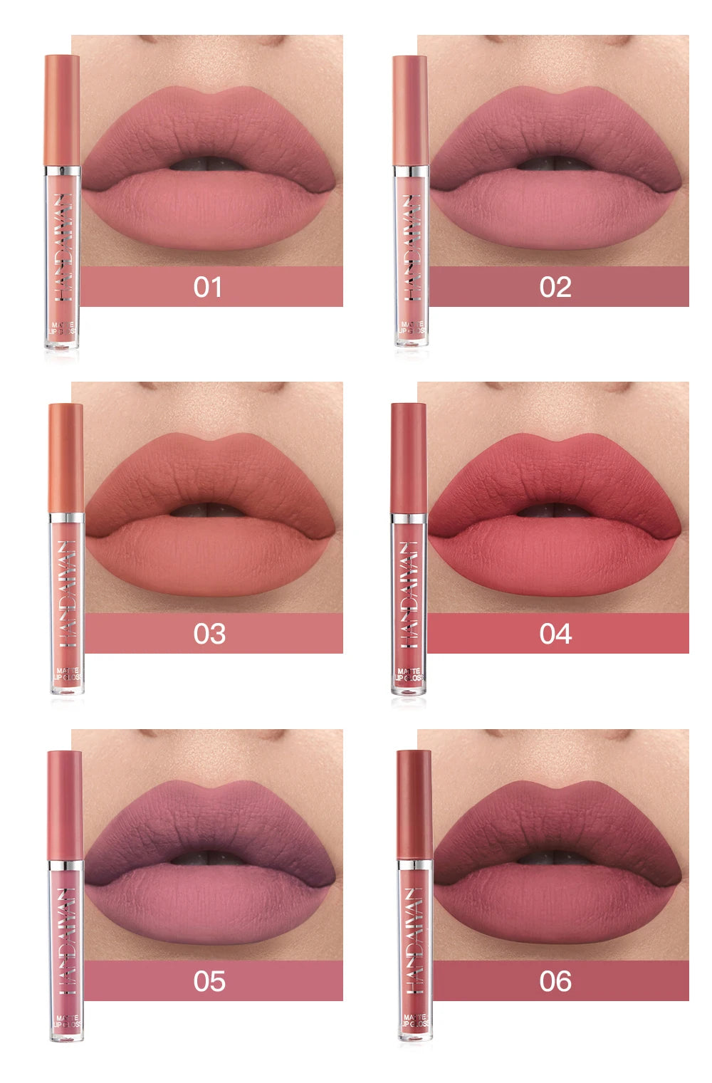 HANDAIYAN 6-Piece Non-Stick Liquid Lipstick Set - Long-Lasting Matte Finish Lip Gloss Gift Box Collectionple