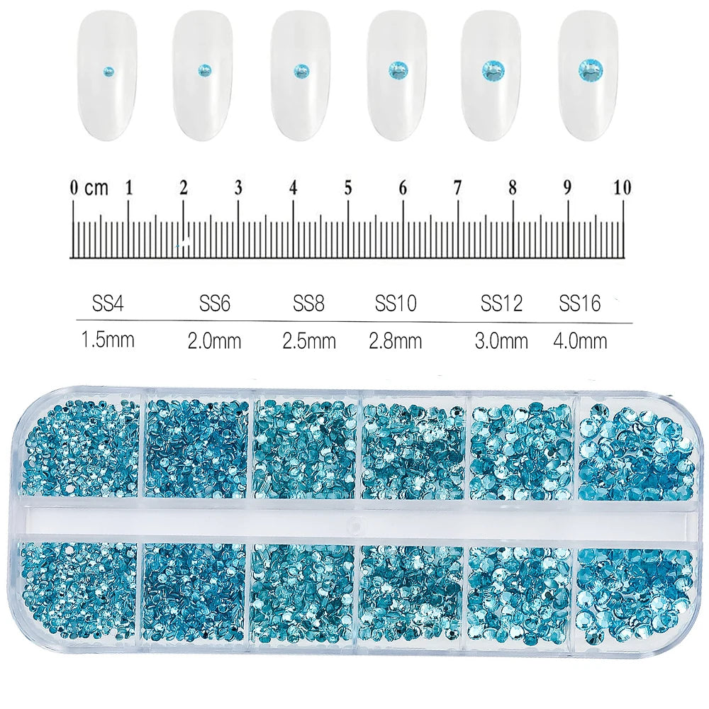 2400+ Shiny Clear Crystal Nail Rhinestones - Mixed Size Glass Flatback Gems Kit