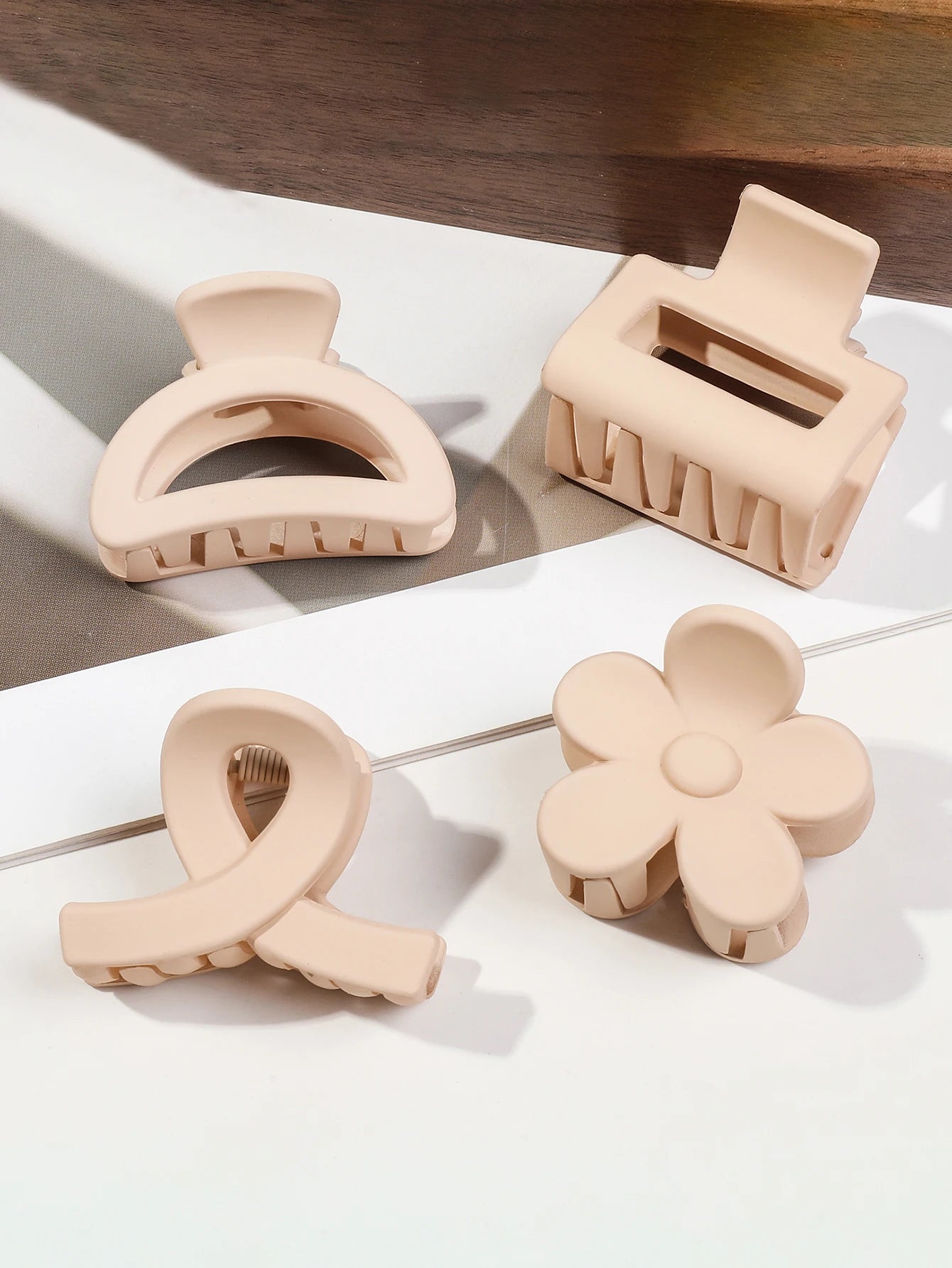 5-Piece Small Flower Hair Claw Clips Set - Matte Rectangle Jaw Clips & Semicircle Barrettes for Thin Hair