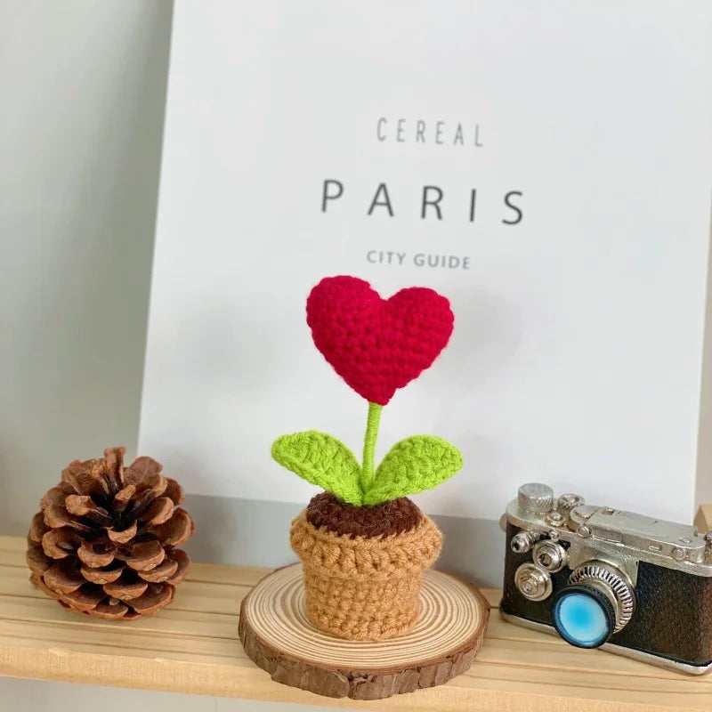 Heart-Shaped Knitted Flower Pot | Romantic Valentine's Day &amp; Engagement Gift, Anniversary