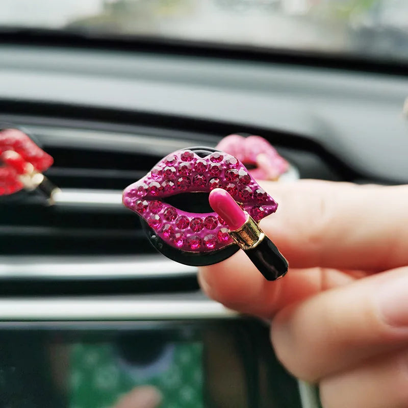 Diamond Red Lips Car Vent Clip | Lemon Scent Air Freshener for Auto Interior