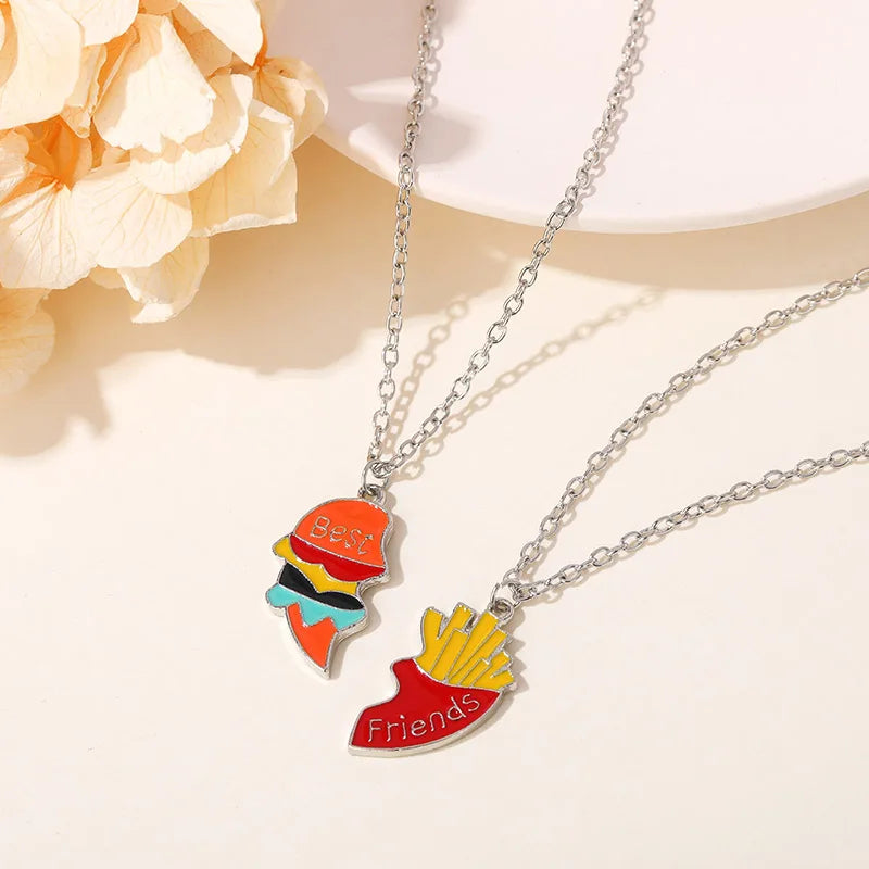 Fashion Best Friends Honey Love Couple Pendant Necklace Set - Broken Heart BFF Friendship Jewelry Gift (2 Pcs)