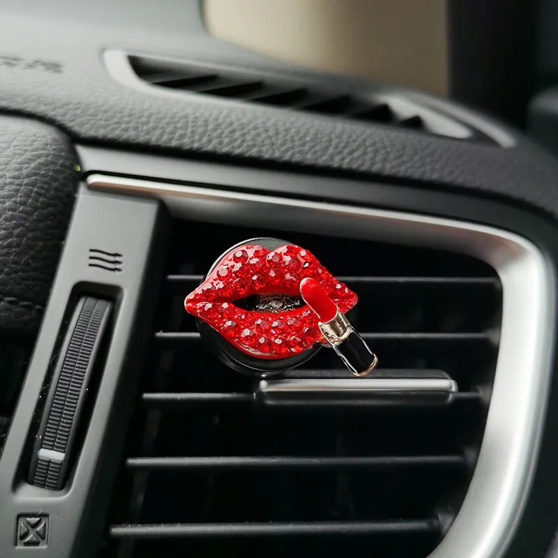 Diamond Red Lips Car Vent Clip | Lemon Scent Air Freshener for Auto Interior