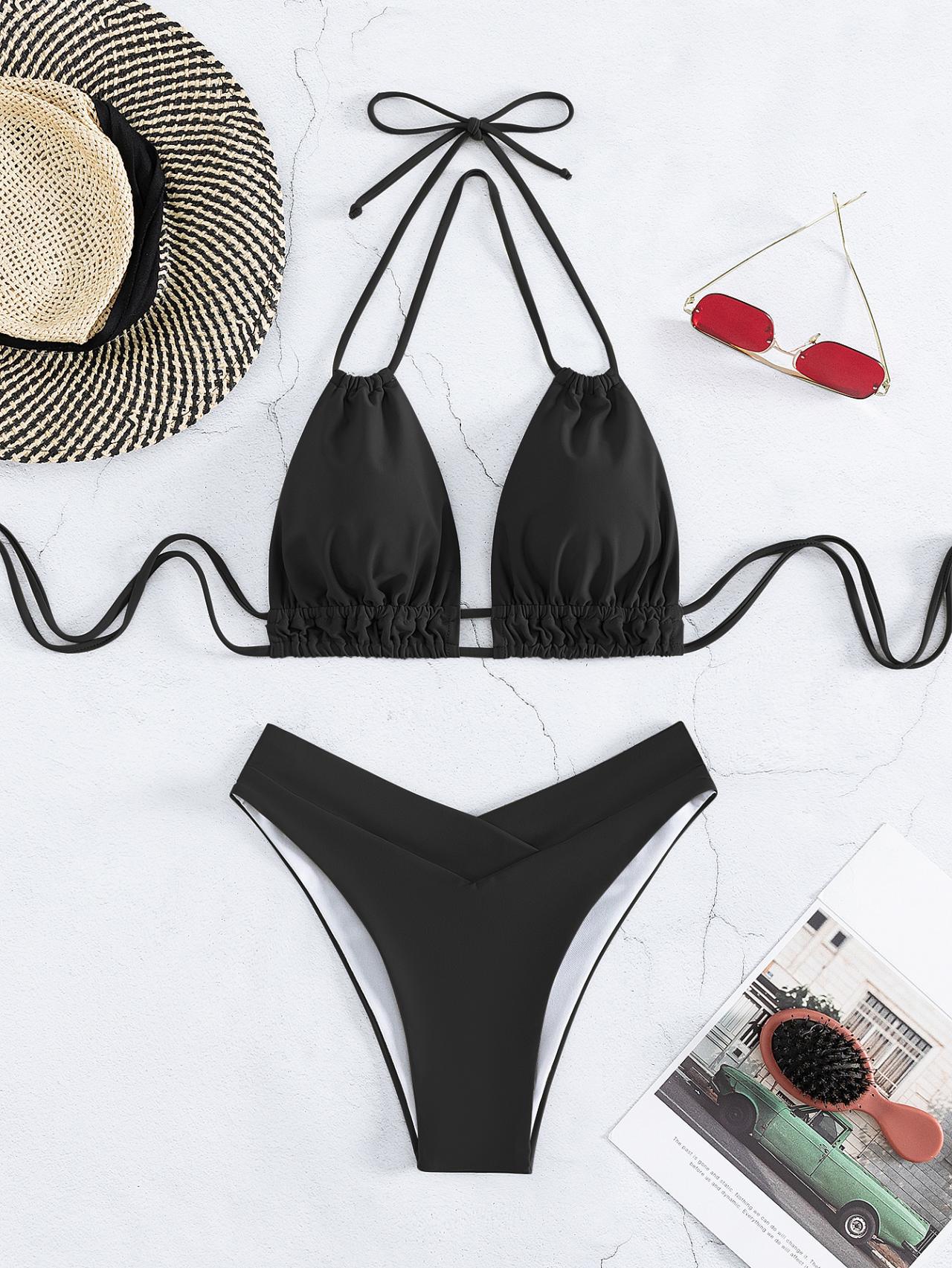 Nylon Solid Bikini Swimwear Sexy Fashion High Waist Two-Piece Swimsuit 2025 New Style