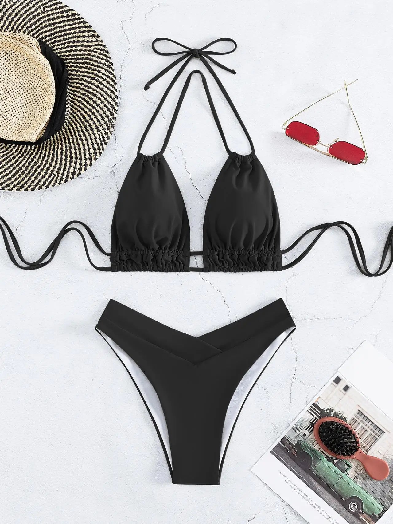 Nylon Solid Bikini Swimwear Sexy Fashion High Waist Two-Piece Swimsuit 2025 New Style