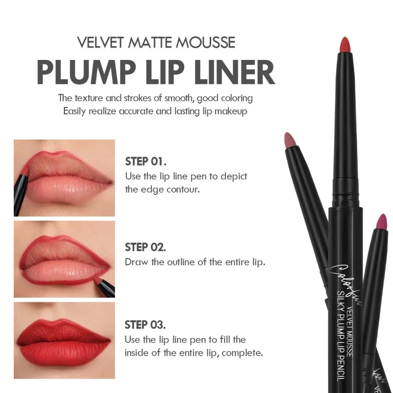 Waterproof Matte Lip Liner Pencil - Long-Lasting Non-Stick Moisturizing Lip Contour in 12 Colors