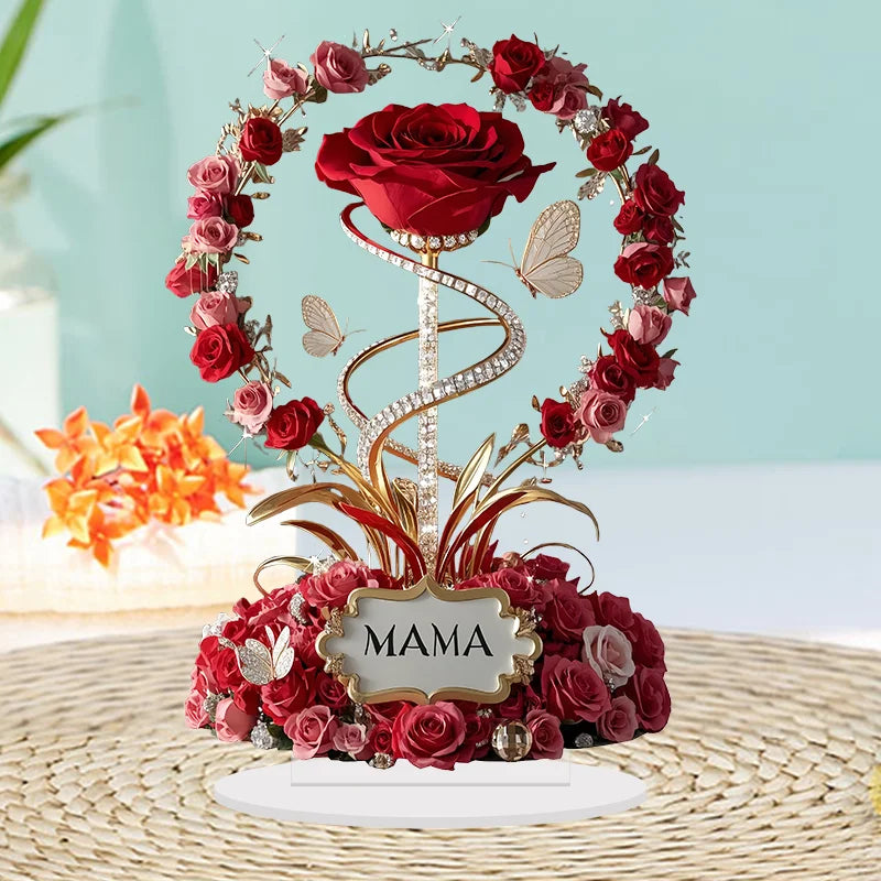 8-Inch Standing Acrylic Rose | Elegant "MOM" Gift for Mother's Day & Birthdays