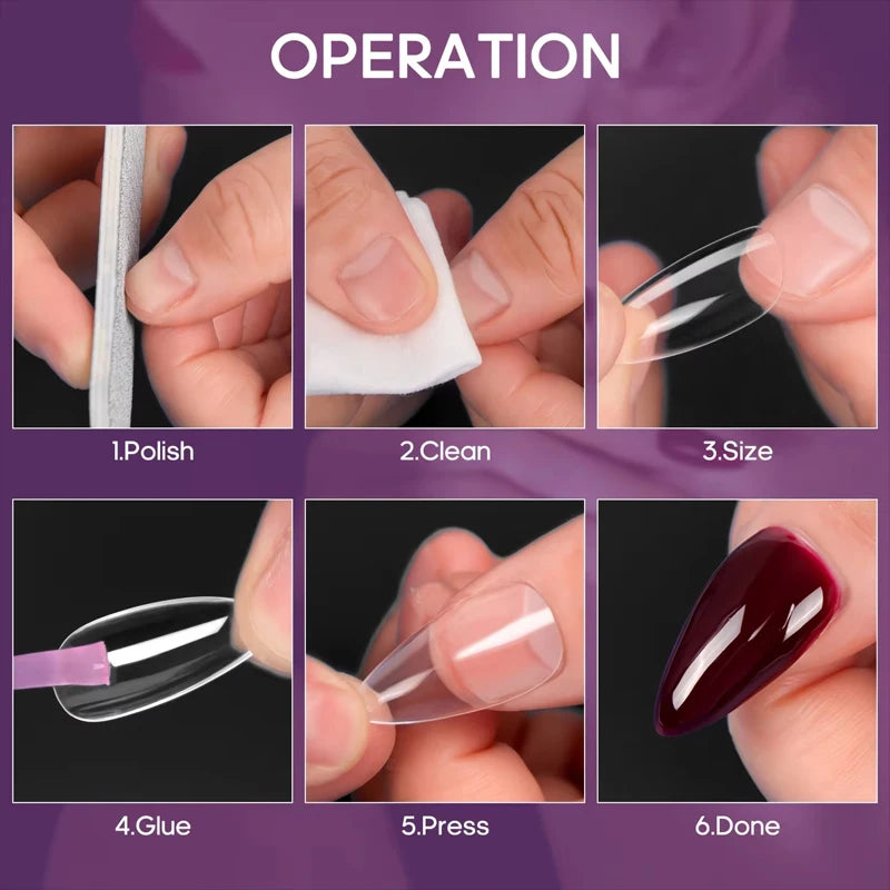 240-Piece Almond False Nail Tips Set - Clear Matte Soft Acrylic Extensions in 12 Sizes for DIY & Salon Use