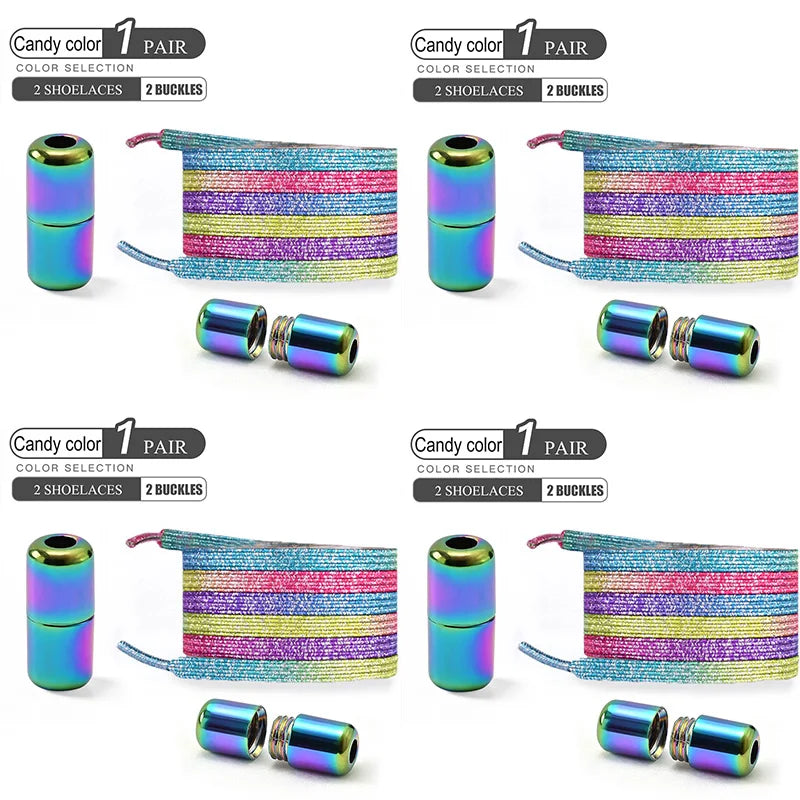 No Tie Elastic Shoe Laces with Colorful Buckle - Pearl Light Fashion Shoelaces