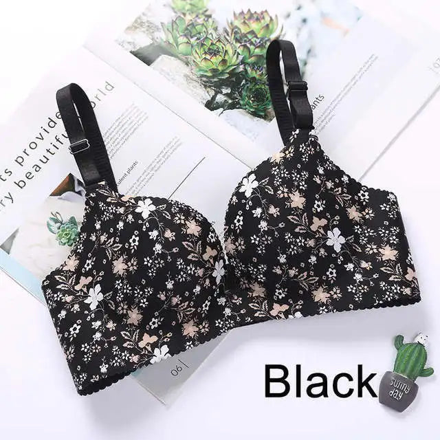 Women's Floral Seamless Push-Up Bra - Wire-Free Nursing Bra with Adjustable Straps | Comfortable Lingerie