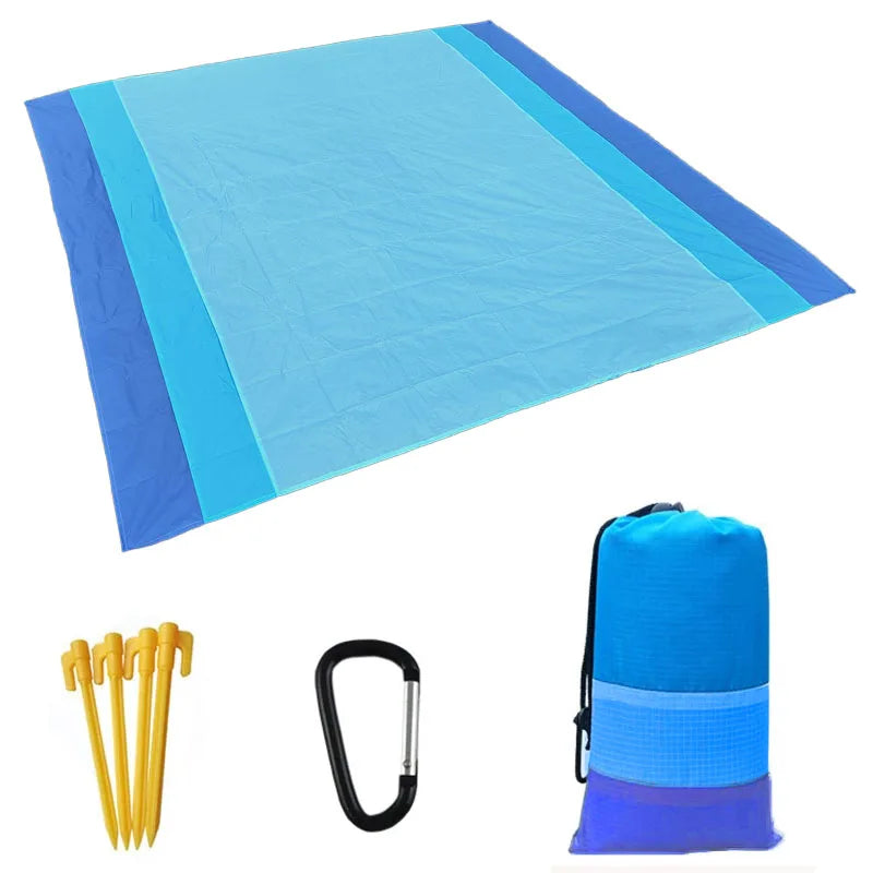 2x2.1m Waterproof Beach Blanket | Portable Sand-Free Picnic Mat with Anchors