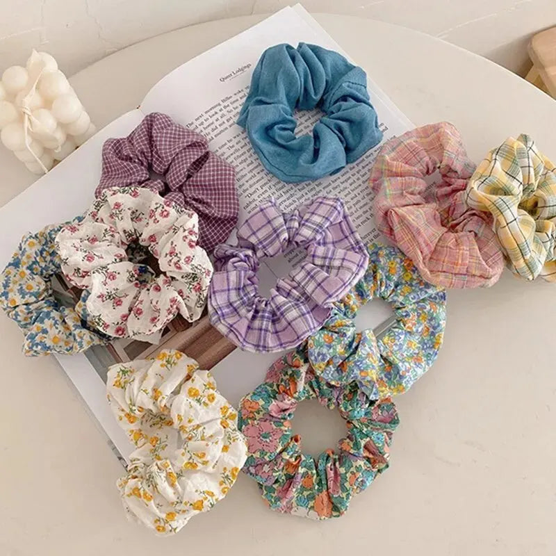 10-Piece Small Fresh Crushed Lattice Hair Bands - Fashion Cloth Hair Ties with Cute Mori Girl Style