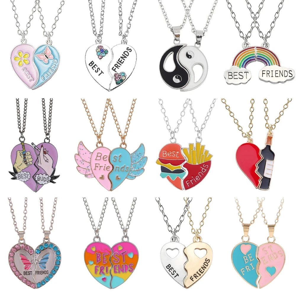 Fashion Best Friends Honey Love Couple Pendant Necklace Set - Broken Heart BFF Friendship Jewelry Gift (2 Pcs)