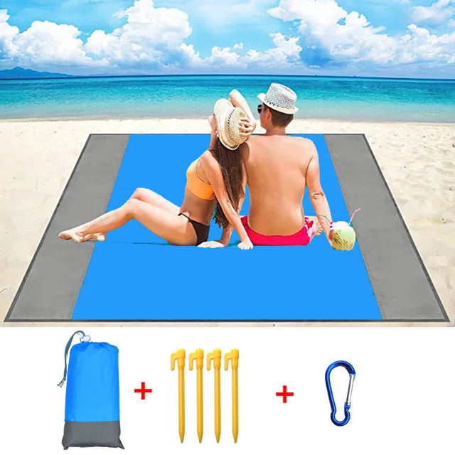2x2.1m Waterproof Beach Blanket | Portable Sand-Free Picnic Mat with Anchors