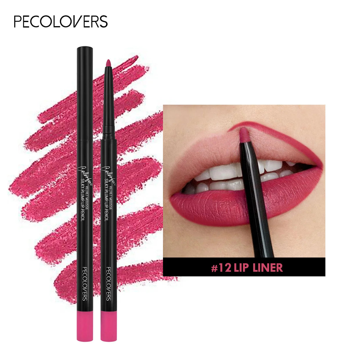 Waterproof Matte Lip Liner Pencil - Long-Lasting Non-Stick Moisturizing Lip Contour in 12 Colors