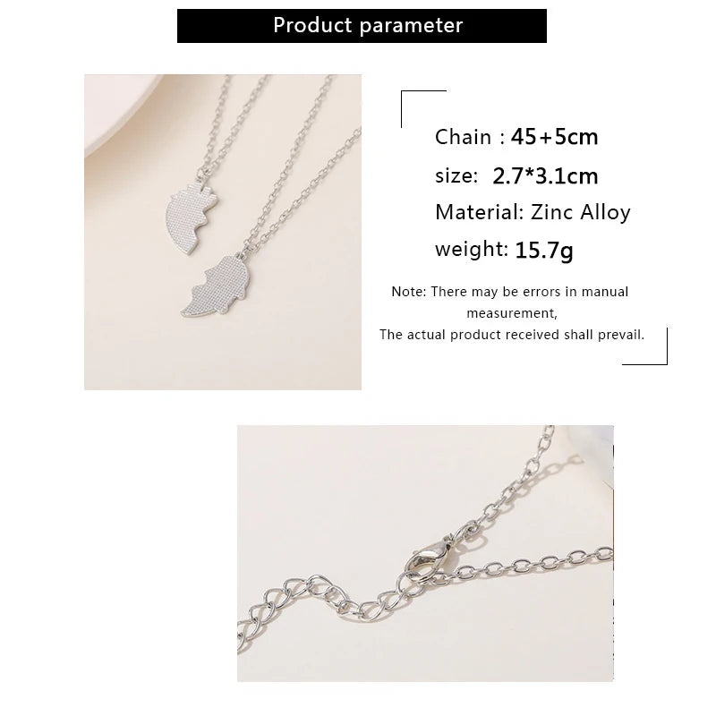 Fashion Best Friends Honey Love Couple Pendant Necklace Set - Broken Heart BFF Friendship Jewelry Gift (2 Pcs)