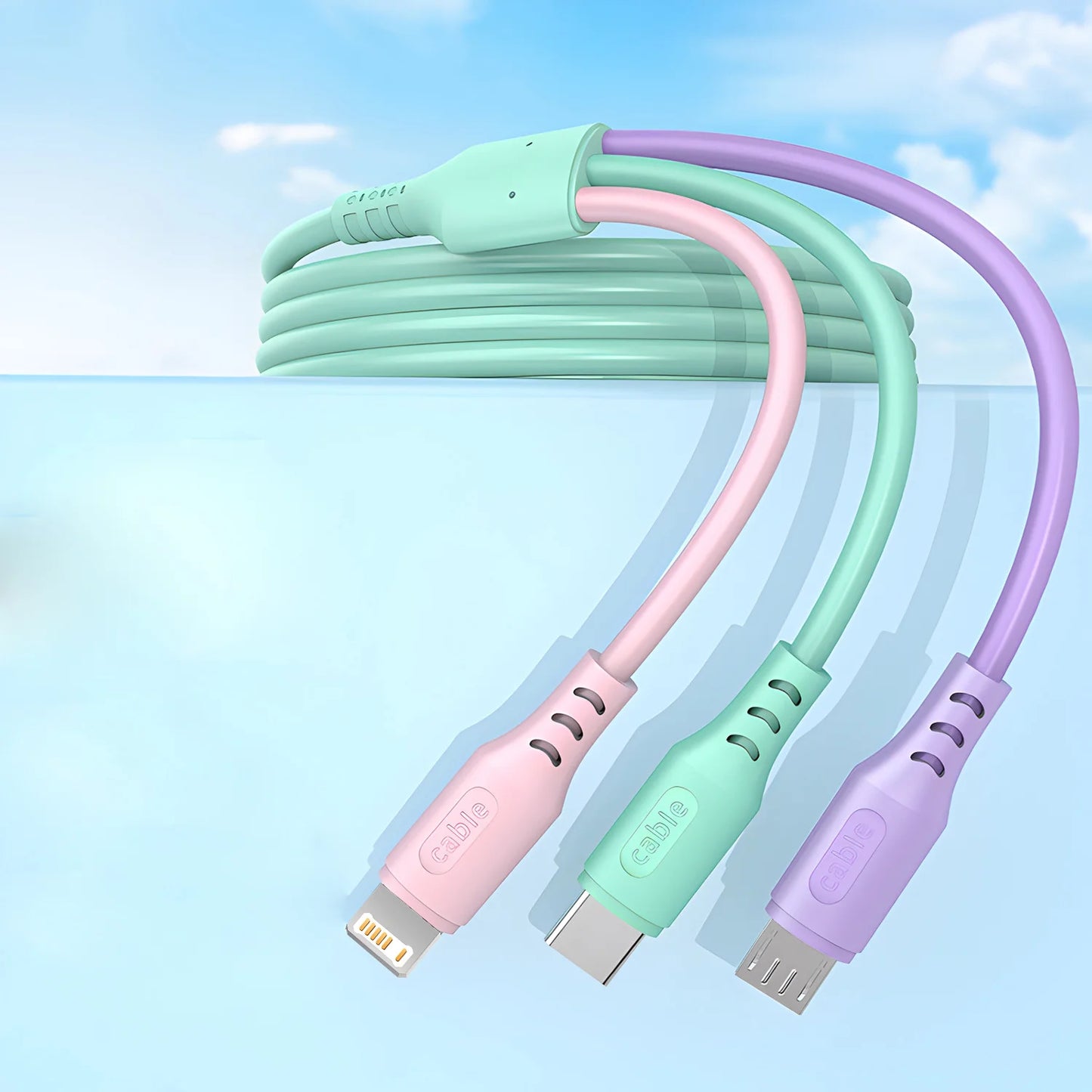 3-in-1 Fast Charging Cable - iPhone 15/14/13/12/11 + USB-C + Micro USB | Universal Phone Charger & Data Cable