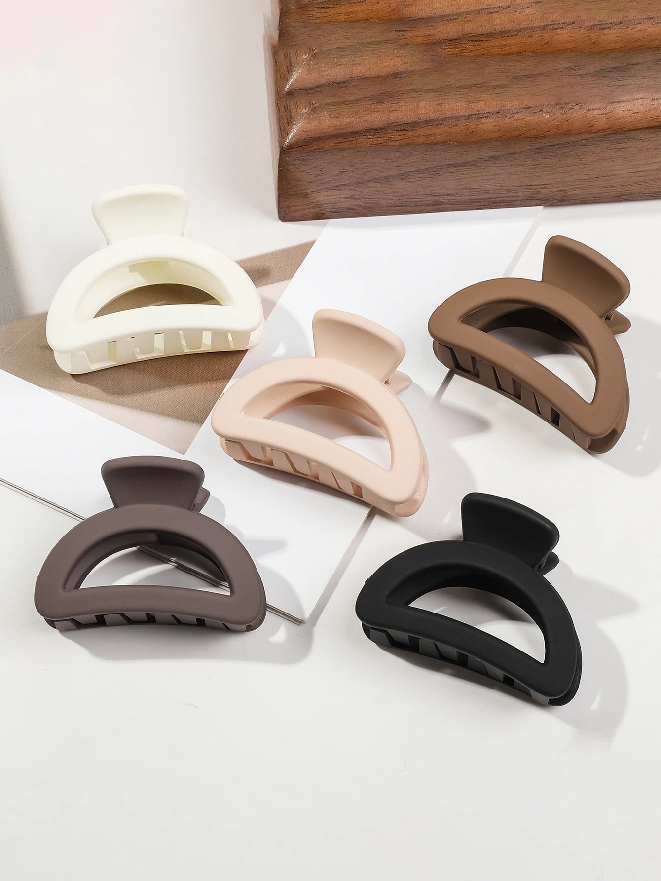 5-Piece Small Flower Hair Claw Clips Set - Matte Rectangle Jaw Clips & Semicircle Barrettes for Thin Hair
