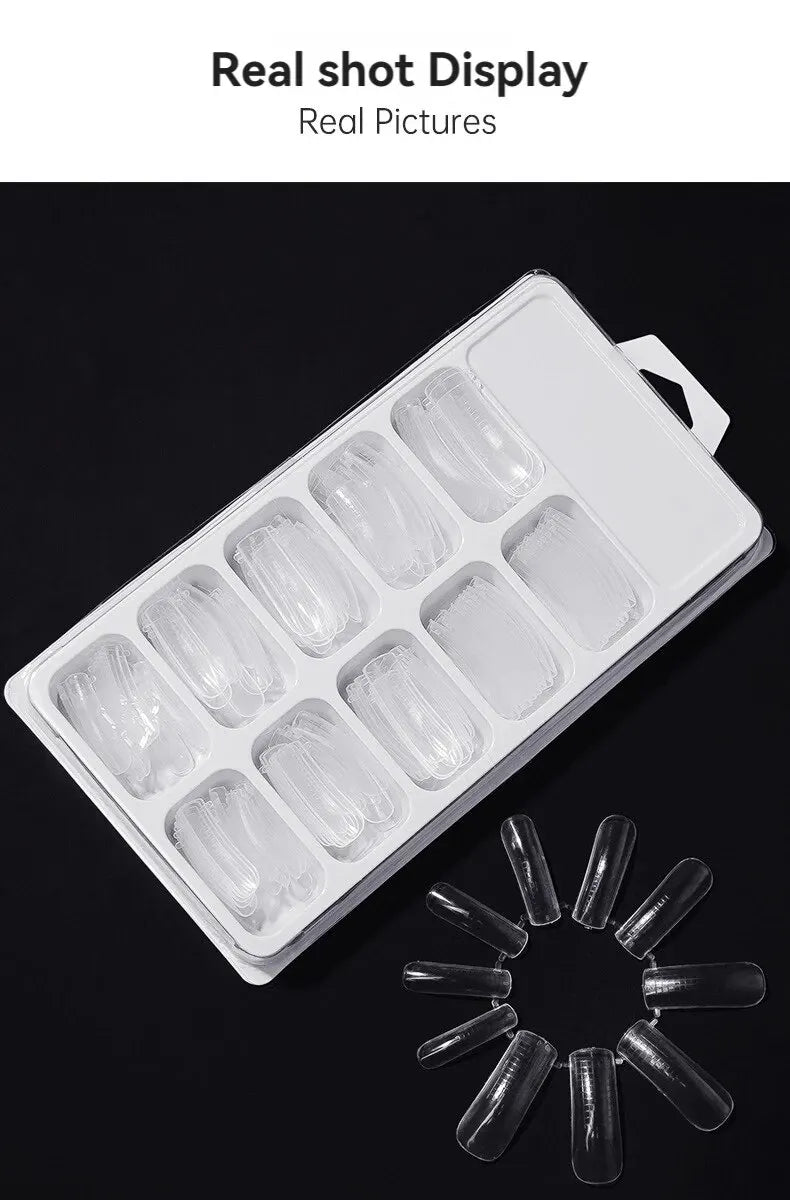 100-Piece Crystal Clear Nail Extension Sheets - Quick Light Therapy Transparent Nail Forms for Professional Extensions