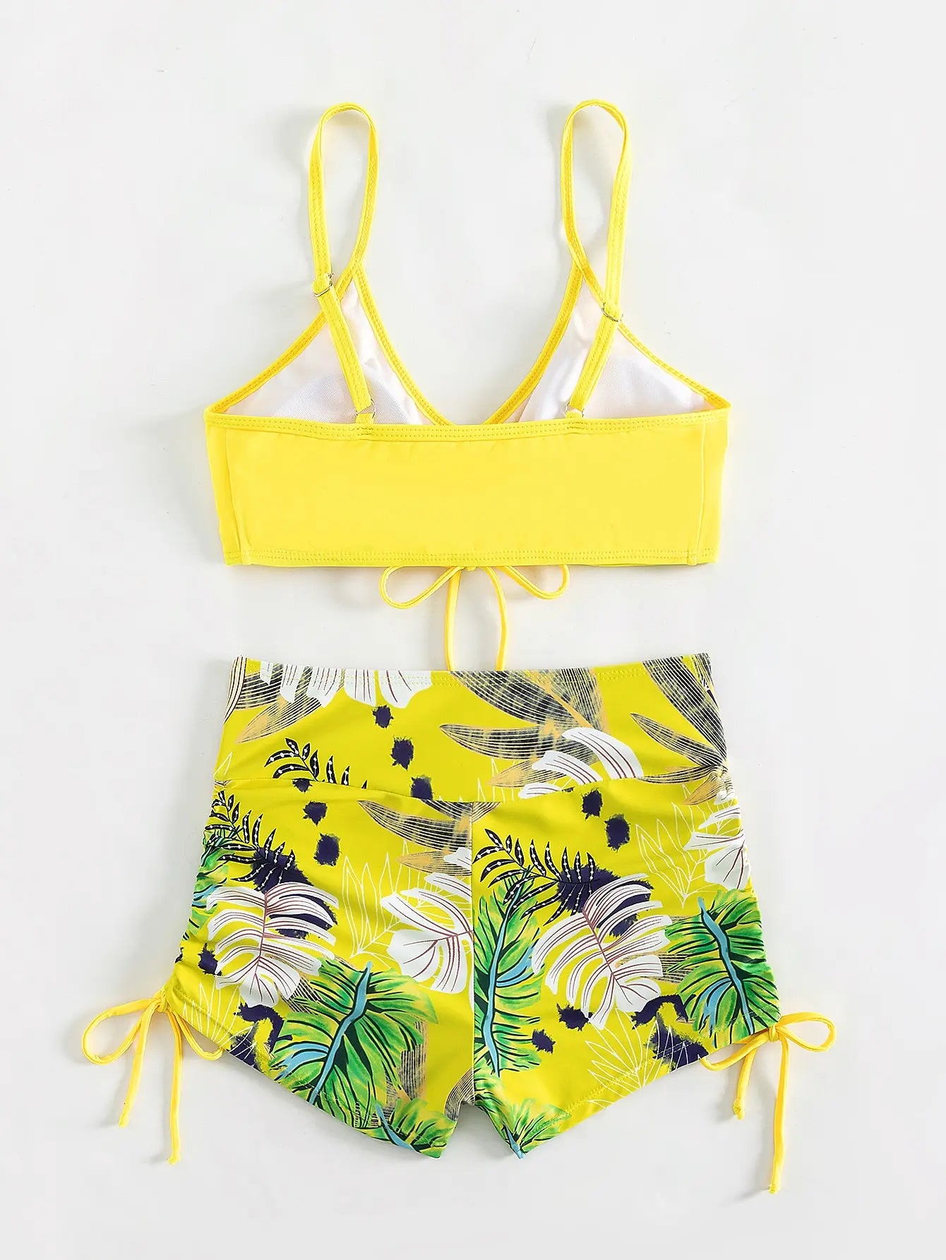 Drawstring Front Shorts Bikinis 2025 High Waist Swimsuit Women Swimwear Two-Piece Set