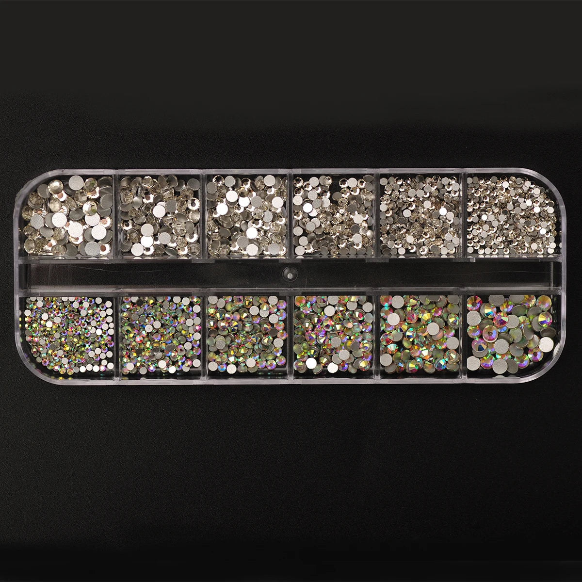 12-Grid Clear Crystal Nail Art Rhinestones Set - 780 Pieces Mixed Sizes 3D Glitter Gems for Professional Nail Decoration
