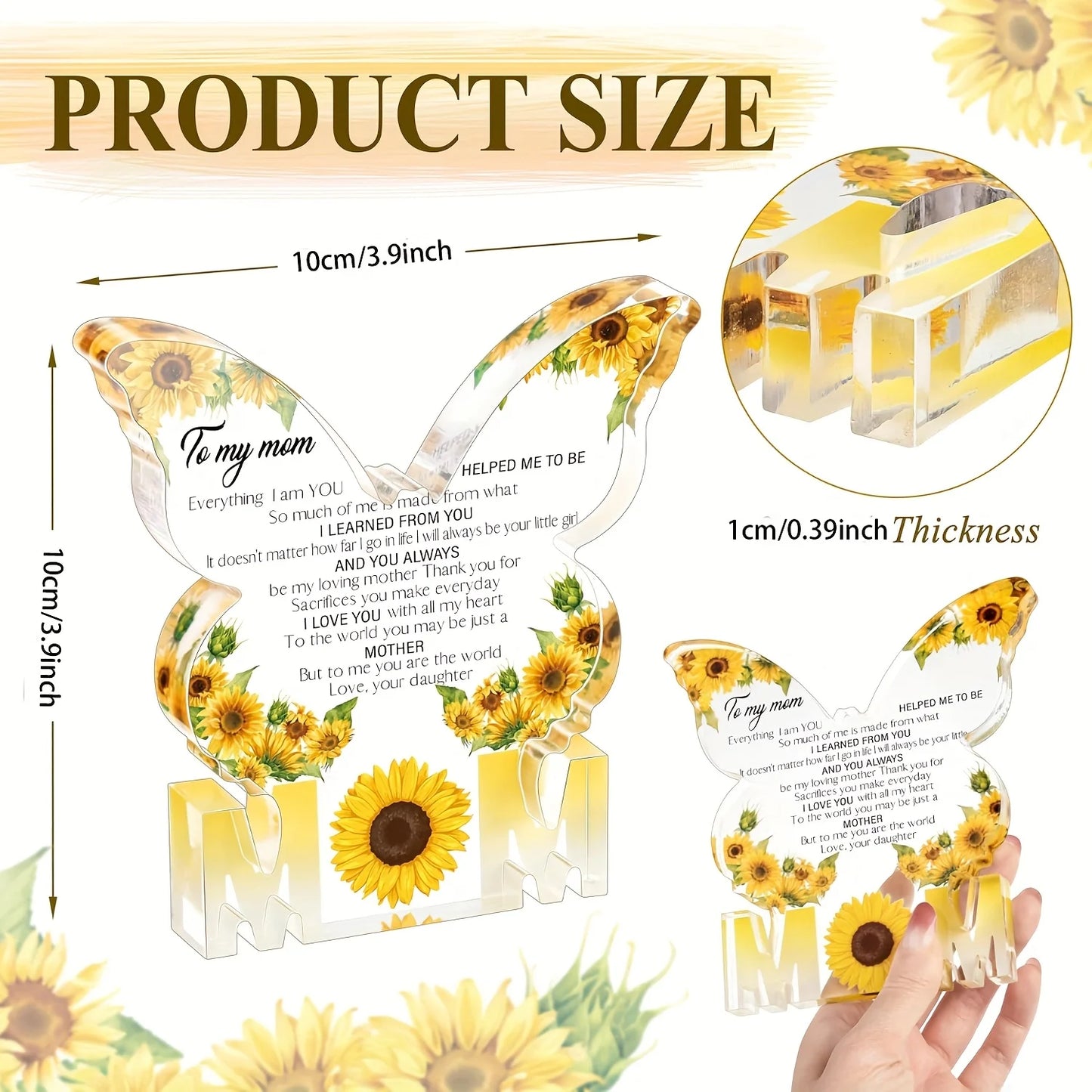 Butterfly Sunflower Acrylic Plaque | Heartfelt Gift for Mom from Daughter or Son