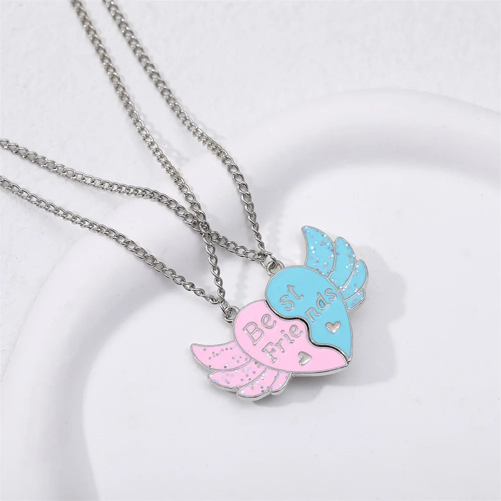 Fashion Best Friends Honey Love Couple Pendant Necklace Set - Broken Heart BFF Friendship Jewelry Gift (2 Pcs)