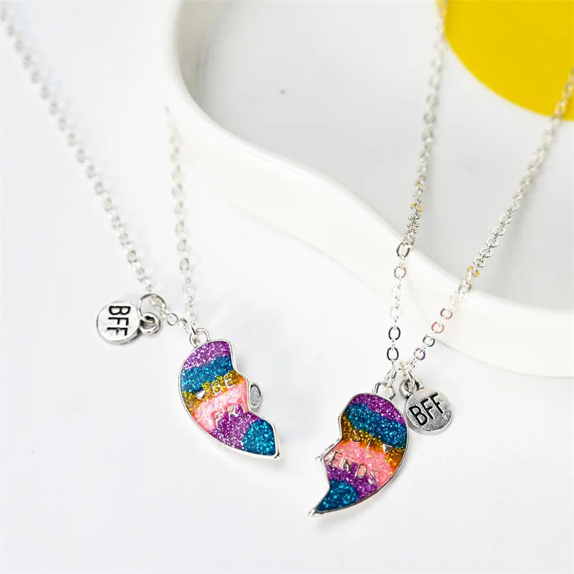 Fashion Best Friends Honey Love Couple Pendant Necklace Set - Broken Heart BFF Friendship Jewelry Gift (2 Pcs)