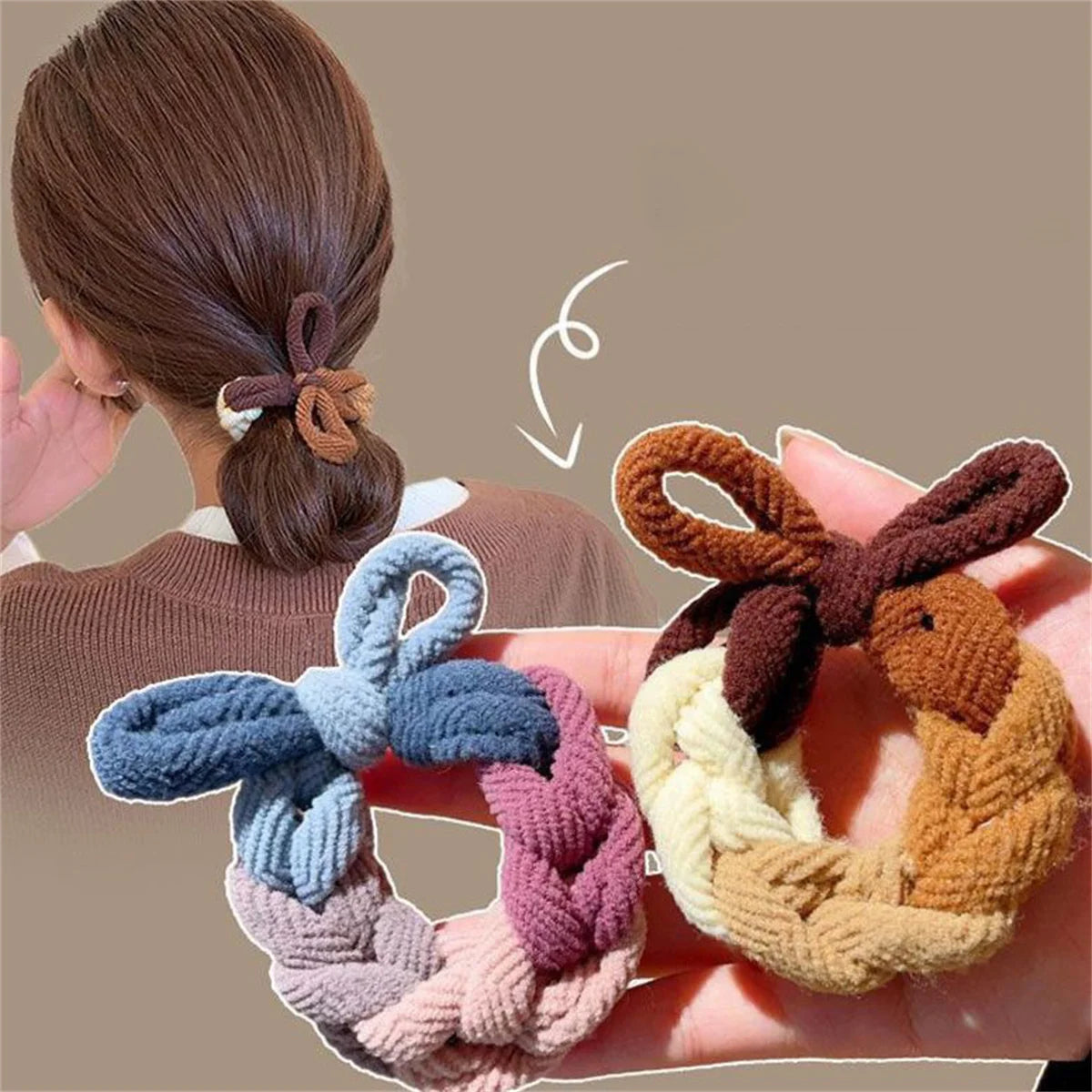 Colorful Bow Hair Ties Set - Hand-Woven Elastic Scrunchies - Fashion Ponytail Holders for Women