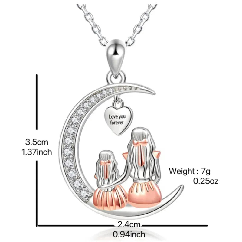 Mom Daughter Moon Pendant Necklace - "Love You Forever" Heart Jewelry Gift for Mother's Day, Birthdays & Special Occasions
