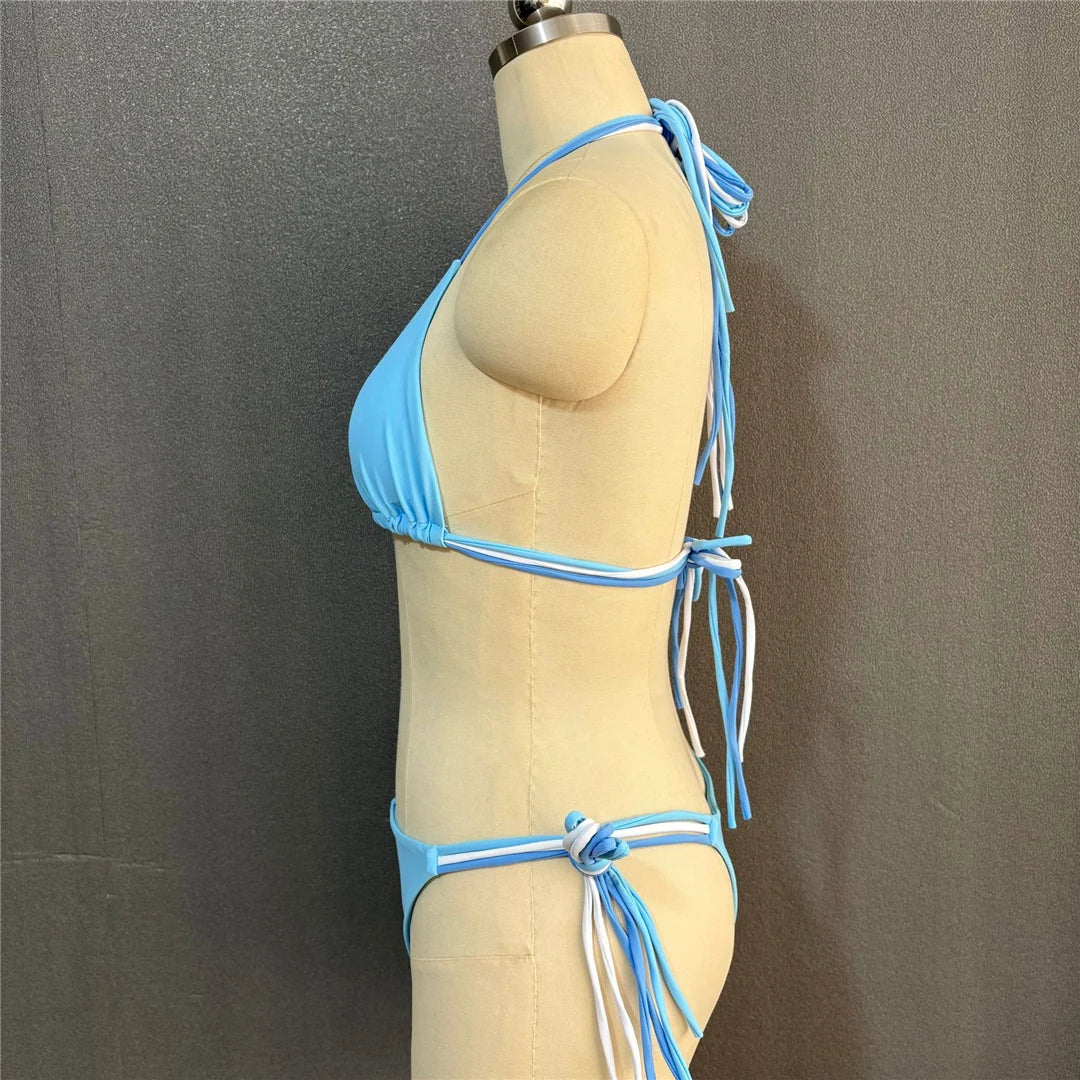 S - XL Colorful Strappy Halter Bikini Women Swimwear Two-Piece Set
