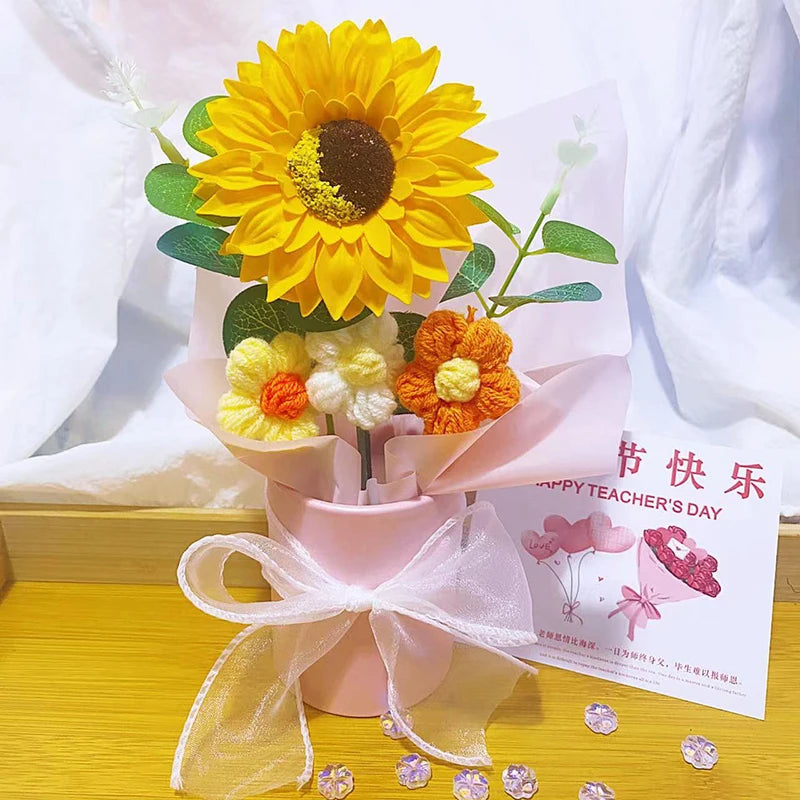 Crochet Rose Bouquet in Hugging Bucket | Perfect Gift for Teachers, Birthdays, Mother's Day & More